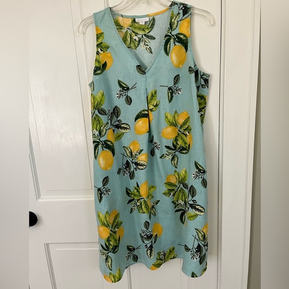 J. Jill Love Linen Lemon Print A Line Shift Dress Cottagecore Beachy Novelty MP - Picture 4 of 16